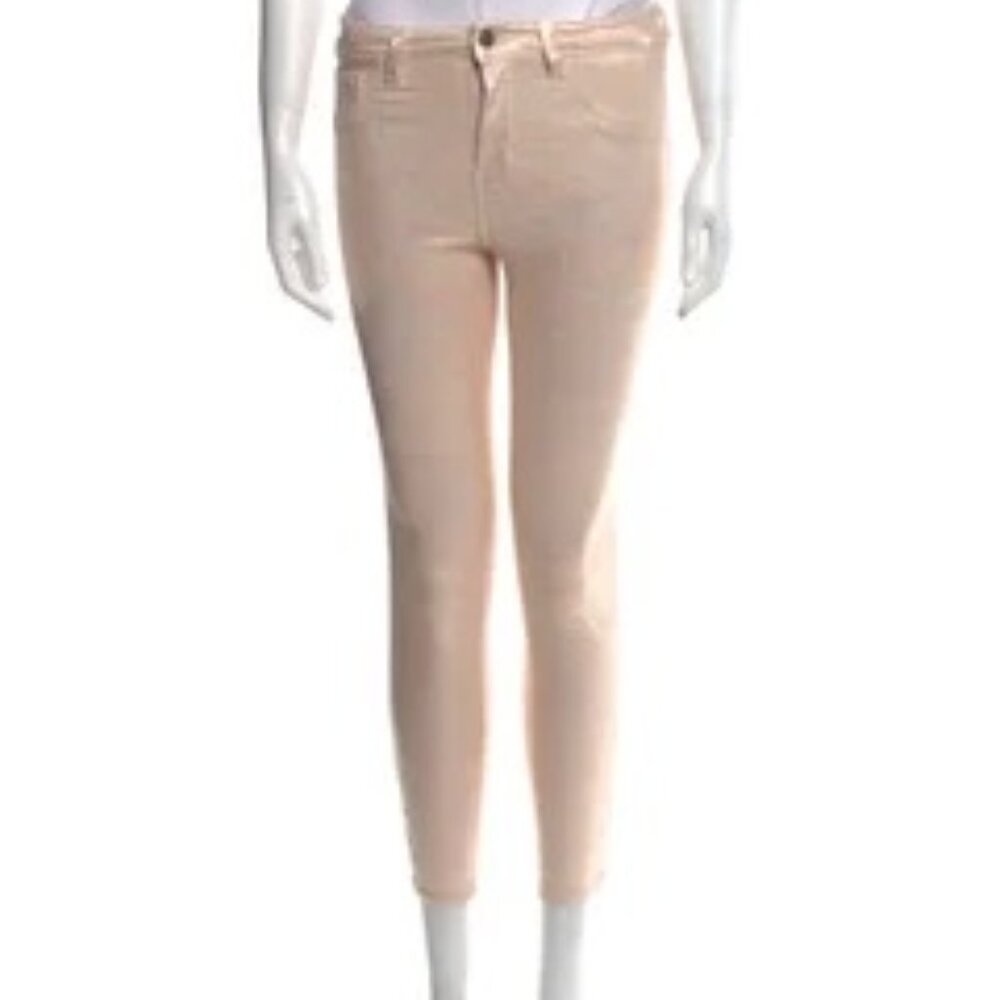 L'Agence "Margot" High Rise Skinny Jeans in Rose Gold Foil, NWOT, size 25